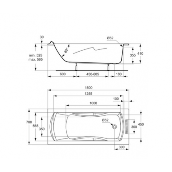 Μπανιέρα Ακρυλική Ulysse 150x70 Ideal Standard P115901 Λευκή Μπανιέρα Ακρυλική Ulysse 150x70 Ideal Standard P115901 Λευκή